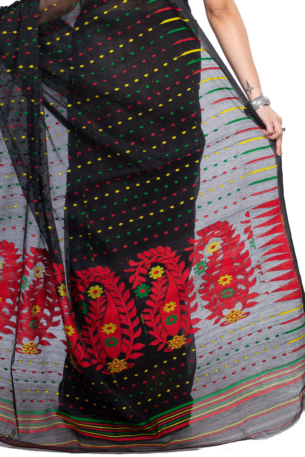 Black Blended Cotton New HALF  JAMDINE Jamdani Saree (4110)